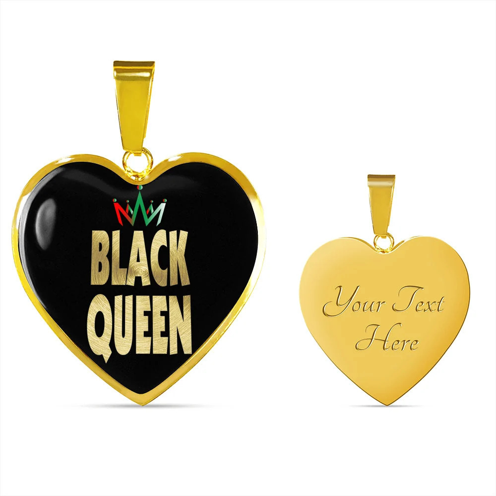 Black Queen Black Pride Heart Pendant Necklace Personalized Engraved Gold Heart